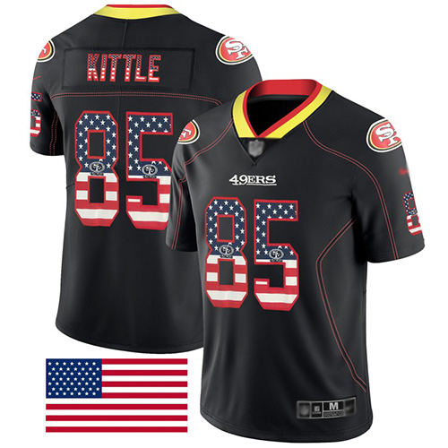 San Francisco 49ers Limited Black Men George Kittle NFL Jersey #85 Rush USA Flag